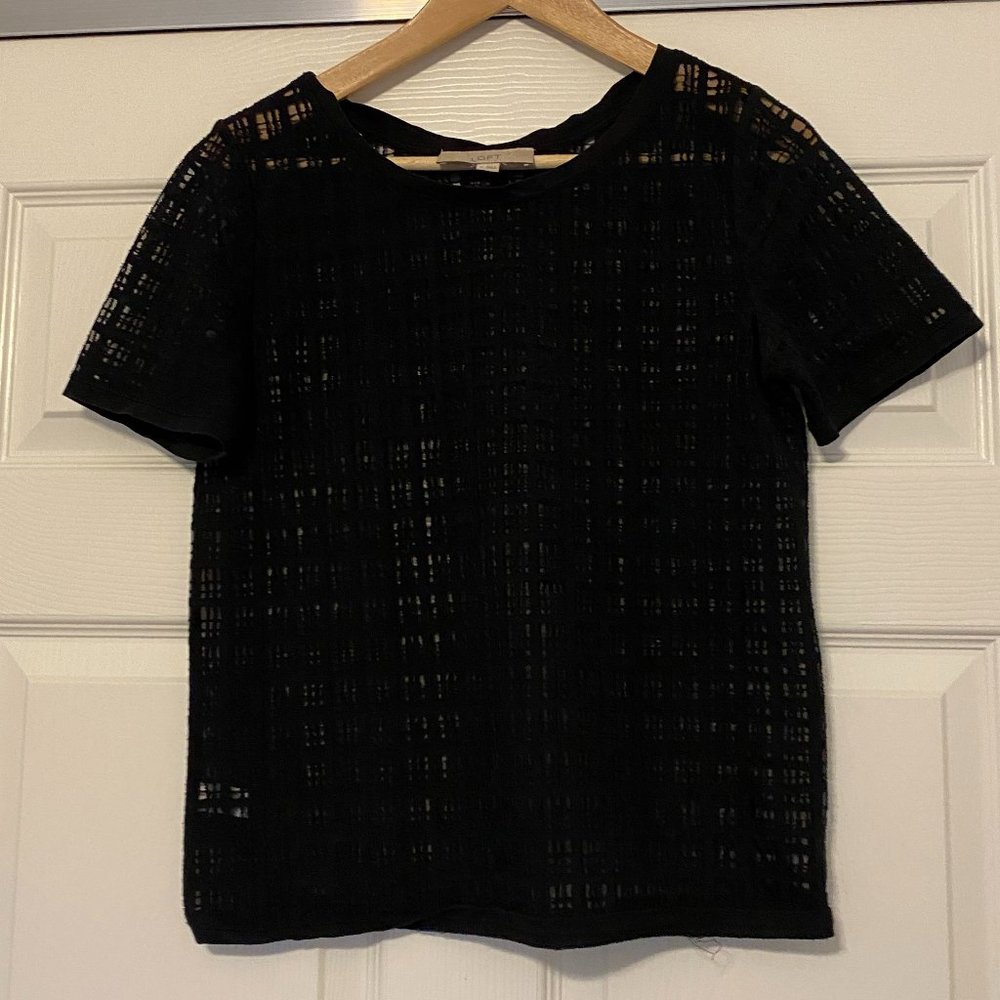 LOFT Loose Knit w/Mesh Pullover Black Top XS